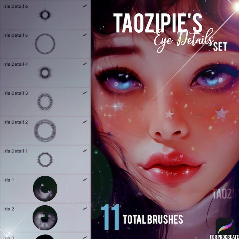 Taozipie眼睛细节笔刷套装-procreate